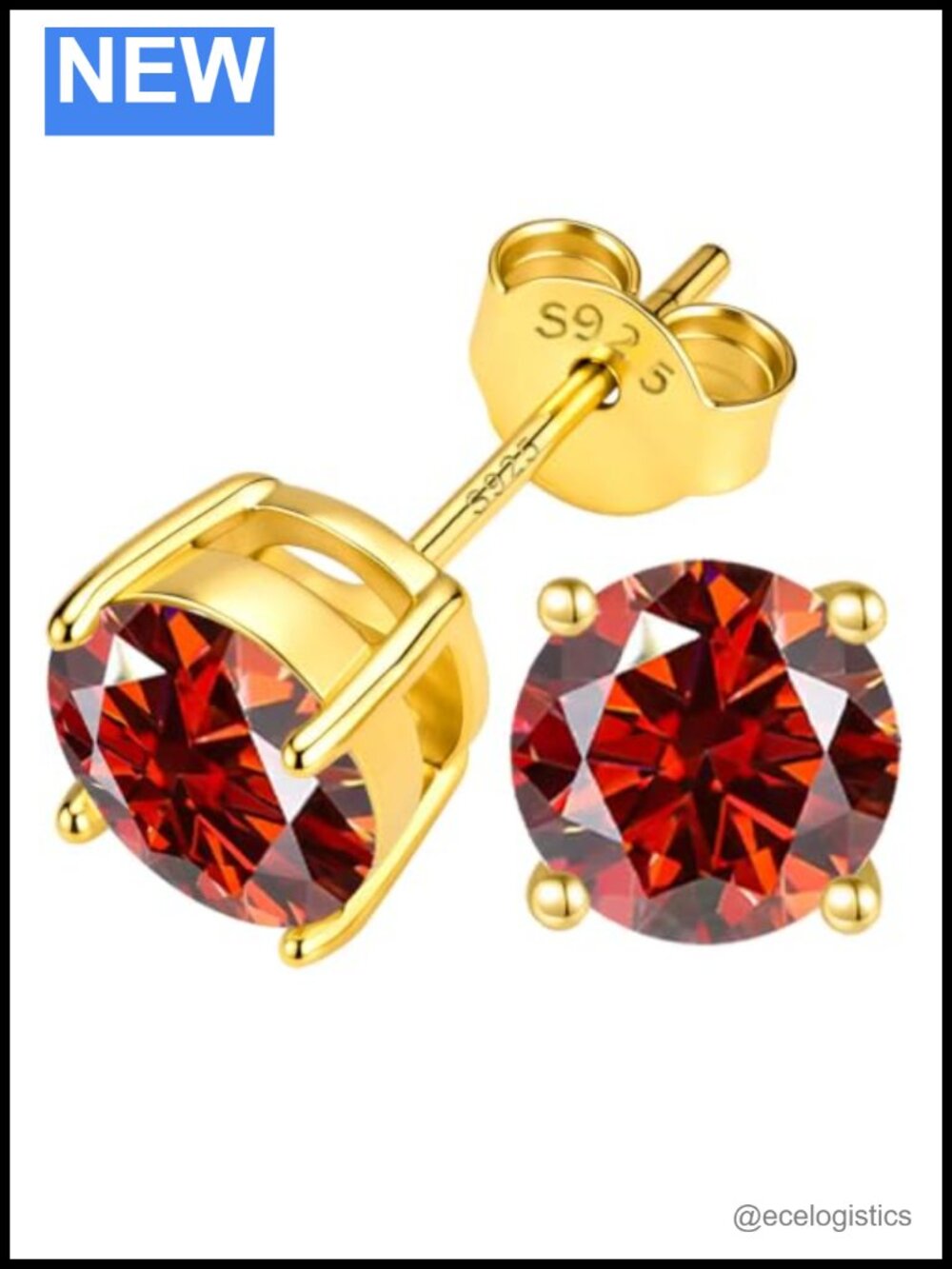 Moissanite Stud Earrings 14K Gold Plated 925 Sterling Silver 4-Prong Push Back